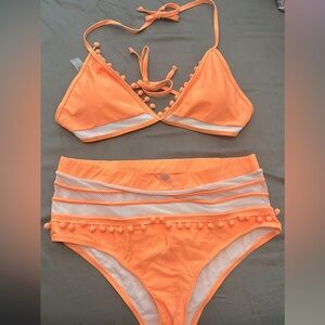 Bright orange high waisted 2 piece - XL